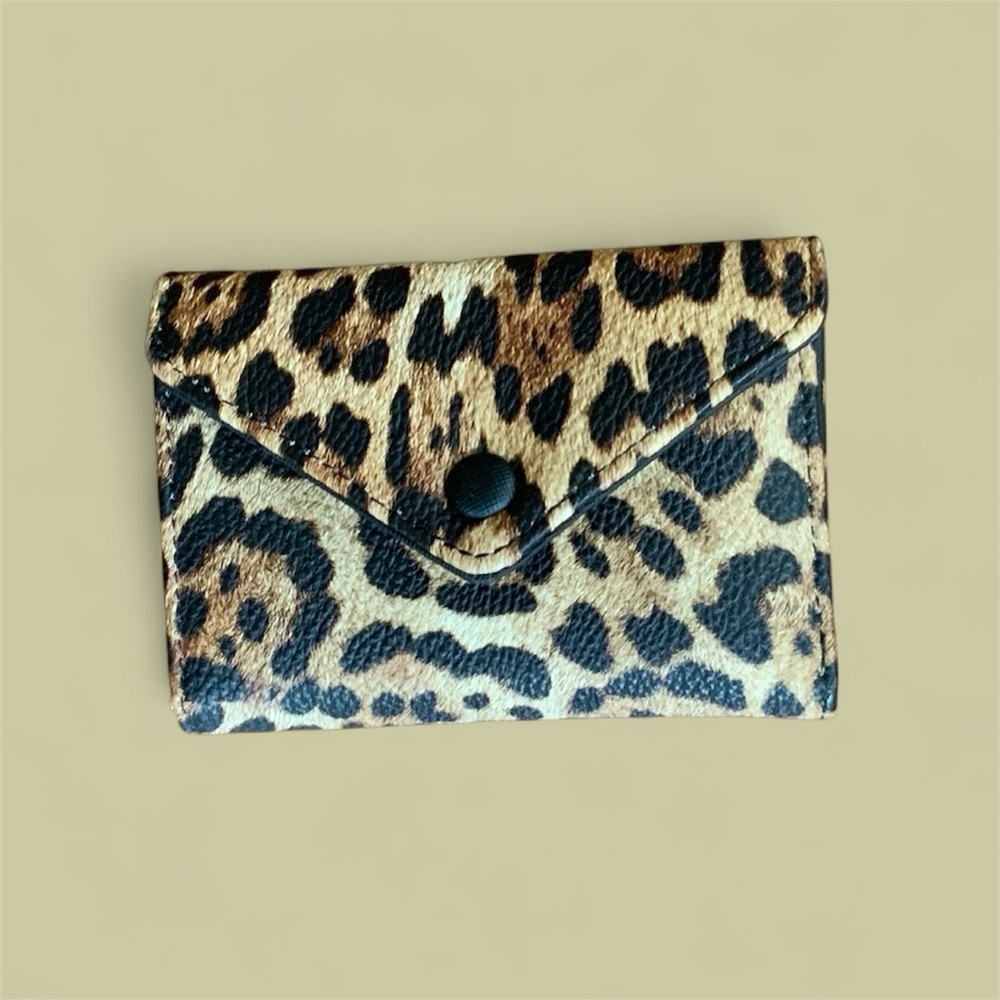 Leopard Print Fold-Over Wallet in Brown and Black